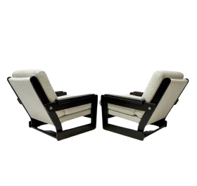 Mid-Century Modern Wenge Lounge Chairs with Bouclé Upholstery, 1970s